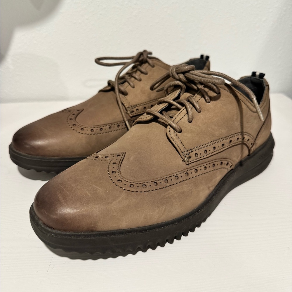 Cole Haan Taupe/Brown Wingtip Derby Lace-Up Shoes
